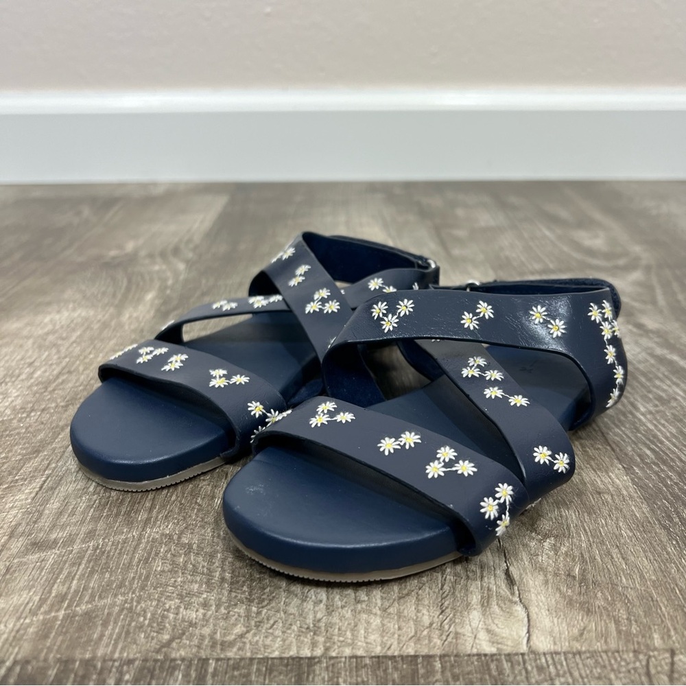 Zara Navy Daisy Embroidered Sandals